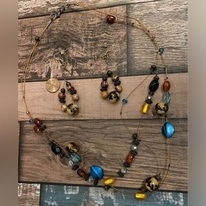 Handmade 2pc Jewelry Set: 24” Layered Beaded Necklace with matching Earrings